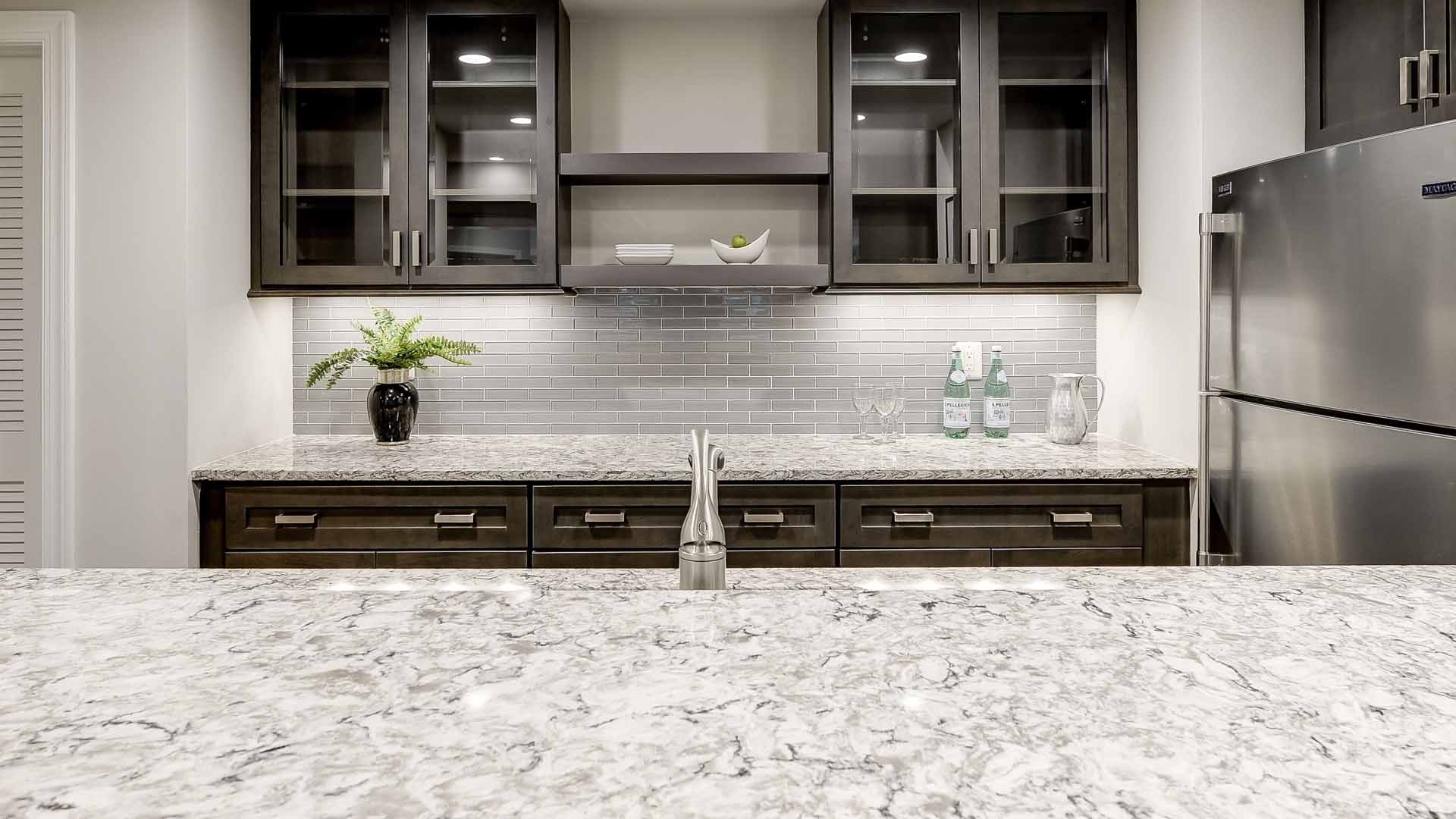 Quartz kitchen countertops in a remodeled space